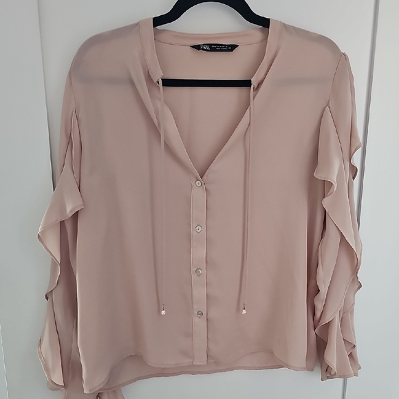 Zara Pink Blouse Chic Top Size M - Picture 1 of 8